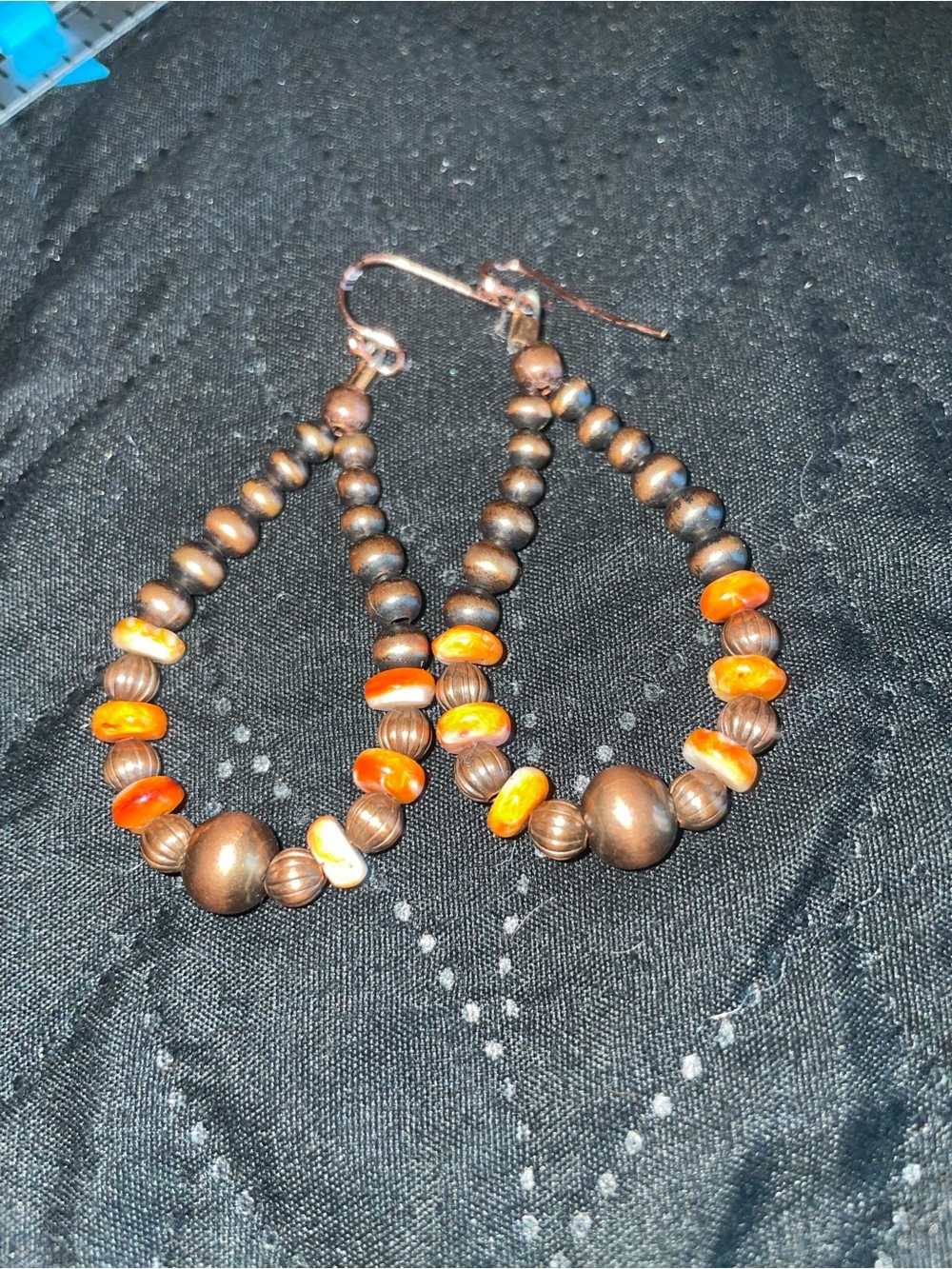 Copper & spiny dangle earrings - Picture 2 of 3